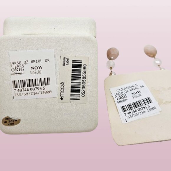 Macy's 14K Quartz Briol Pink Drop Earrings - Picture 8 of 9